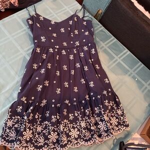 Francesca's Collections Navy Top with White Embroidery